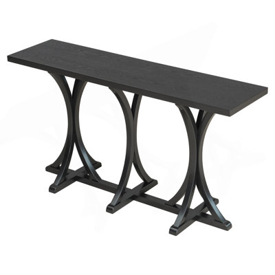 U-Style 59.8'' Wooden Console Table With Oak Veneer Top,Farmhouse Entryway Table With Rubber Wood Slender Curved Legs, For Living Room,Entryway,Hallway, Dining Spaces.