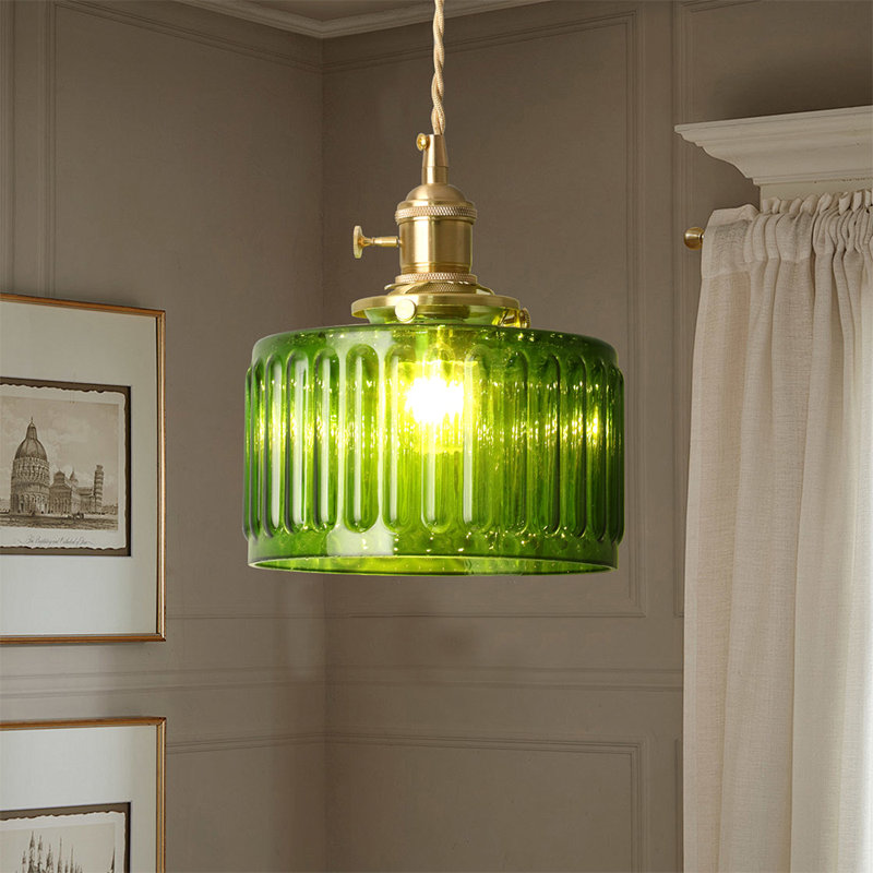 Lampe suspendue en verre avec lustre rétro E27, Vert