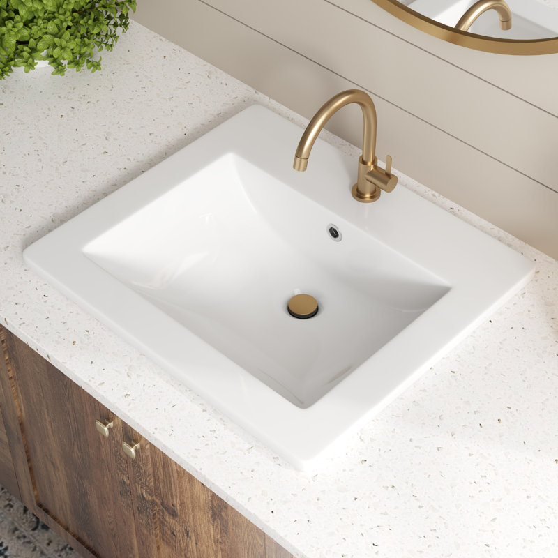 Los Flexi White Drop In Bathroom Sink Ceramic Rectangular with Faucet Hole & Overflow, 20.87" L x 18.31" W x 6.89" H, Single