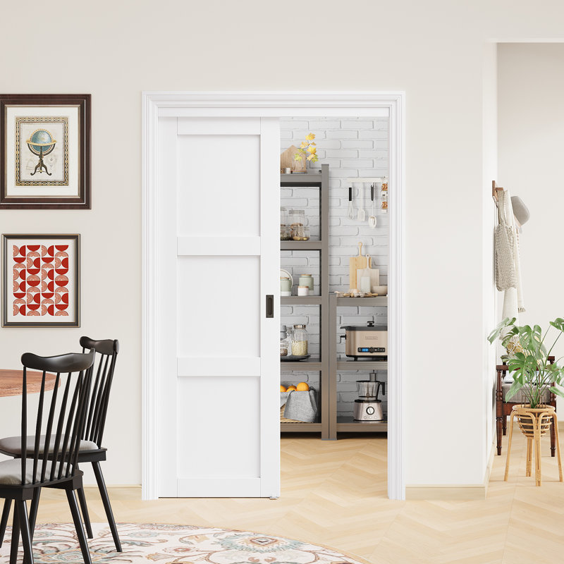 80" White Solid 3-Lite Manufactured Wood Panelled Prefinished Sliding Closet Doors with Hardware, 48" x 80"