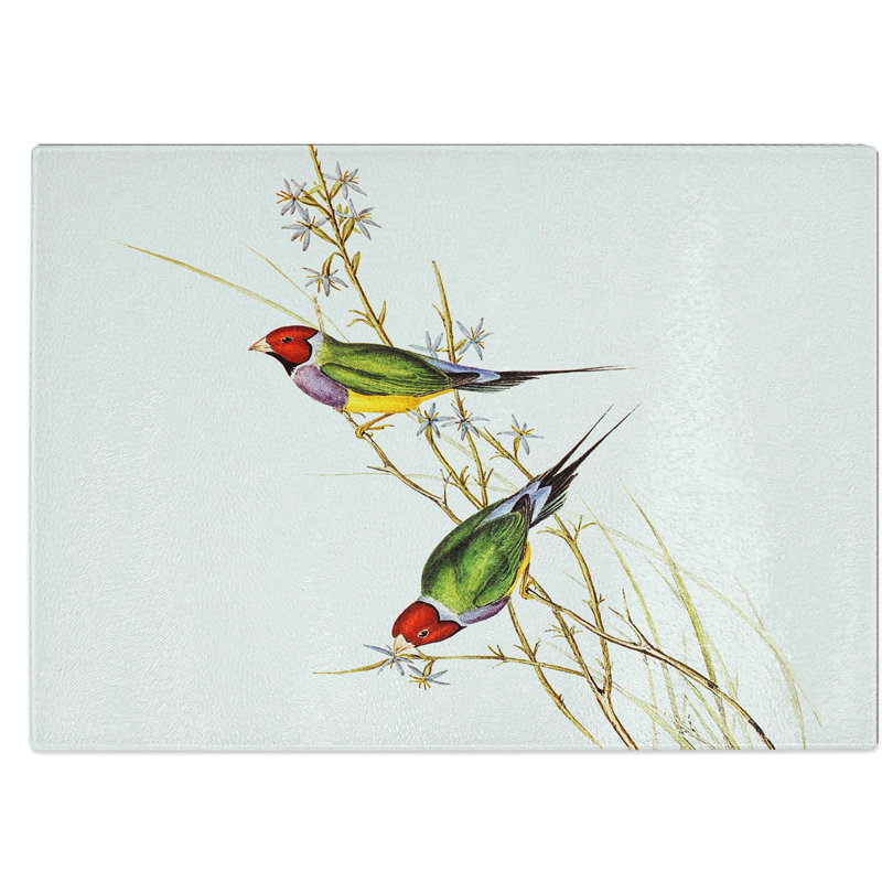 Tempered Glass Beautiful Grass Finch Chopping Board, 39 cm W x 28.5 cm L