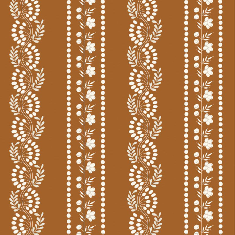 Lady Charlotte Botanic Stripe 10' L x 24" W Peel and Stick Wallpaper Roll, Self-adhesive, Terracotta