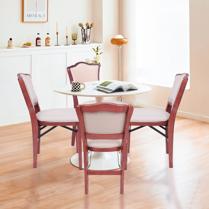 Wildon Home® Stakmore French Fabric Upholstered Seat Folding Chair Set, 4 Pack, Cherry