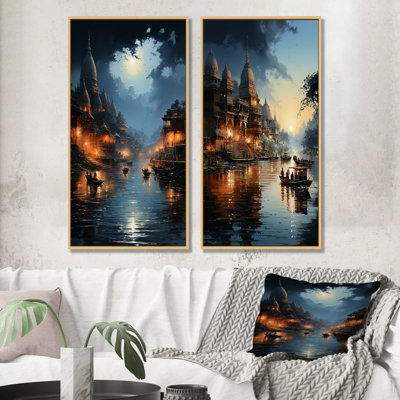L'hindouisme divin Ganges River - ensemble de 2 reproductions d'art sur toile