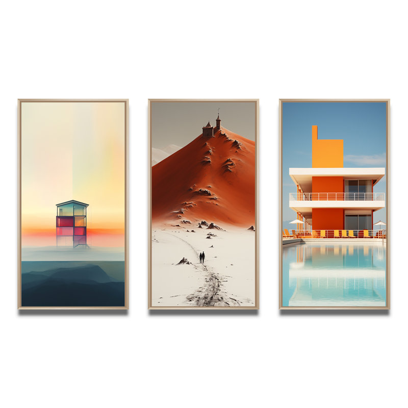 «Minimal Orange Beach House», 3 pièces, Cadre naturel flottant, H 28 po x l 36 po