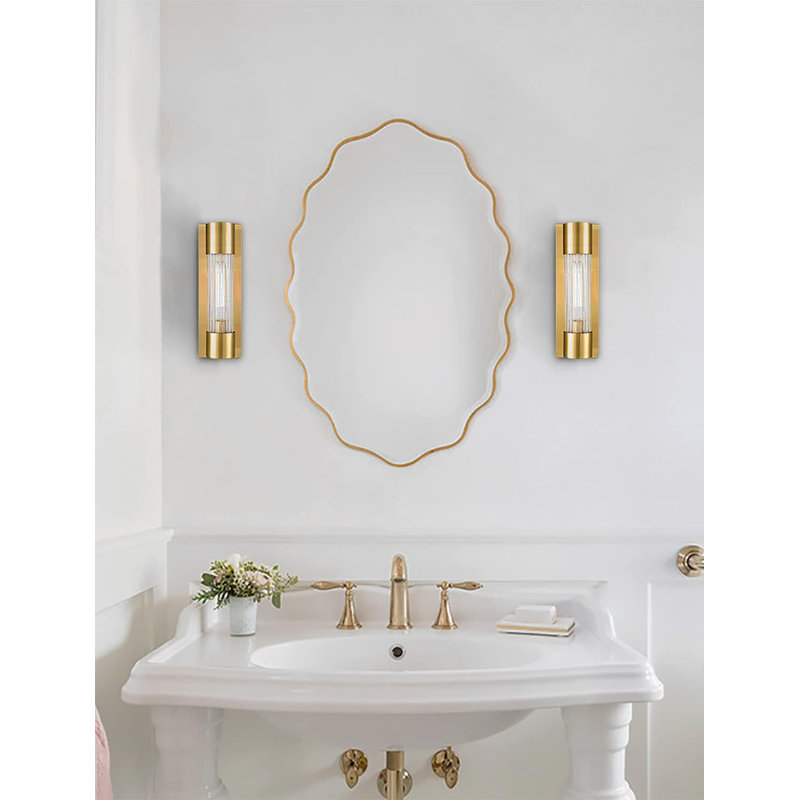 Applique murale moderne en laiton avec abat-jour en verre craquelé - Lumière de meuble-lavabo à intensité variable pour le couloir, la chambre à coucher et le salon