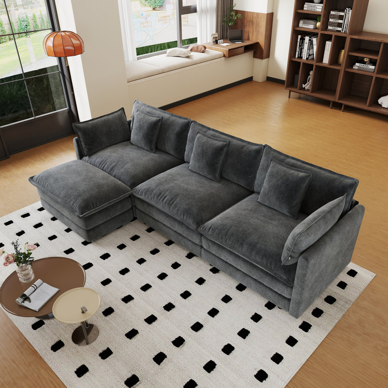 Ensemble de salon, canapé en L, canapé en chenille, 3 places, pour le salon, Gris chenille