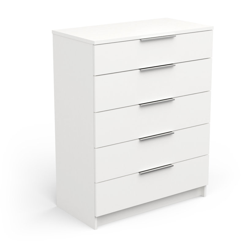 Cheatwood Solid Wood 80 cm W Chest of 5 Drawers, Pearl white