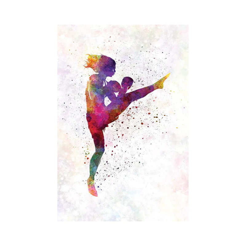 Woman Boxer Boxing Kickboxing Silhouette Isolated I 1 Piece Wrapped Canvas Painting, 30.48 cm H x 45.72 cm W