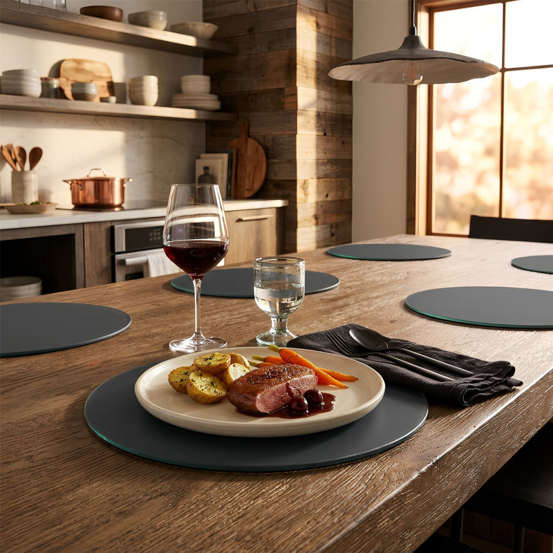Harbour Housewares - Round Glass Placemats - 30cm - Set of 6, Black