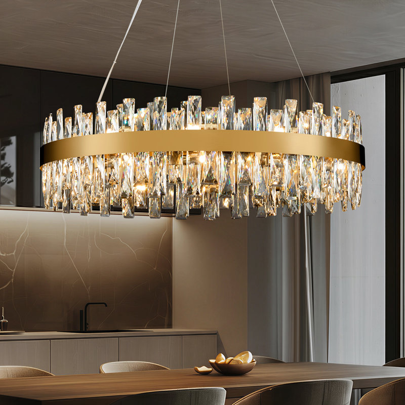 Modern Round Crystal Chandelier for Dinning Room, Gold, 24, Round