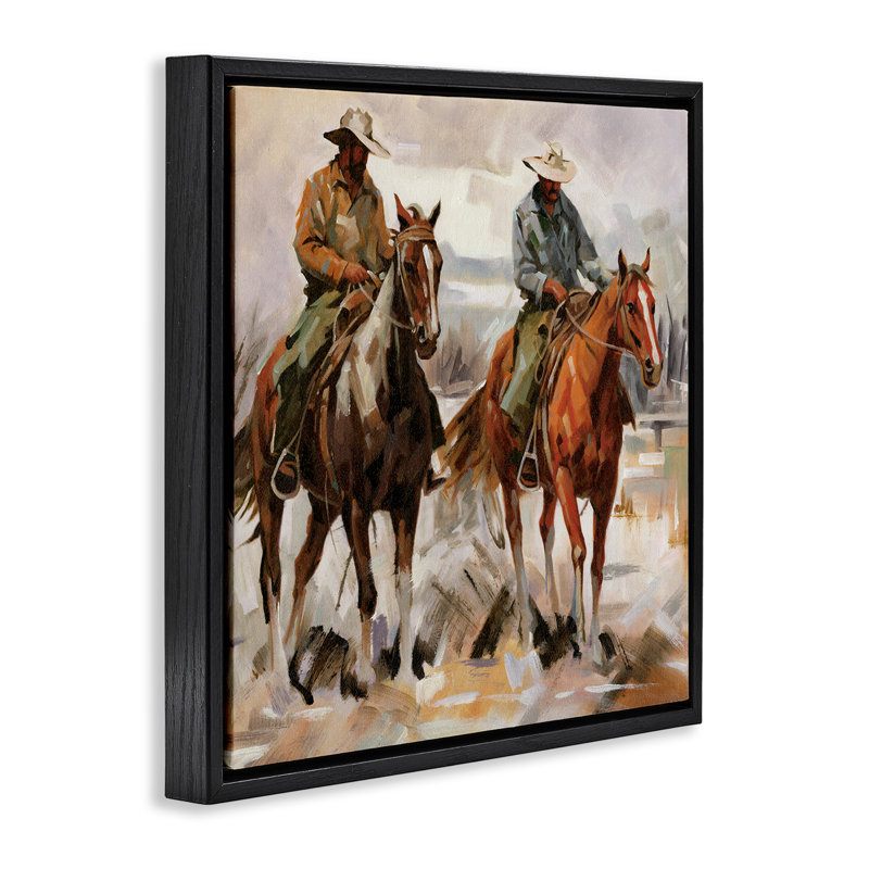  "Brush Stroke Cowboys", art mural sur toile flottante par échelle blanche, H 25 po x l 25 po, Cadre flottant noir de jais