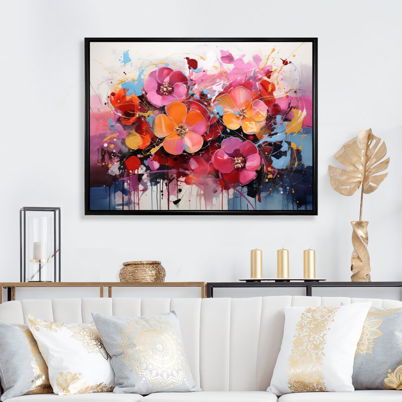 «Colorful Fashion Flowers Expression», reproduction sur toile, Encadrement doré, H 12 po x l 20 po x P 1 po