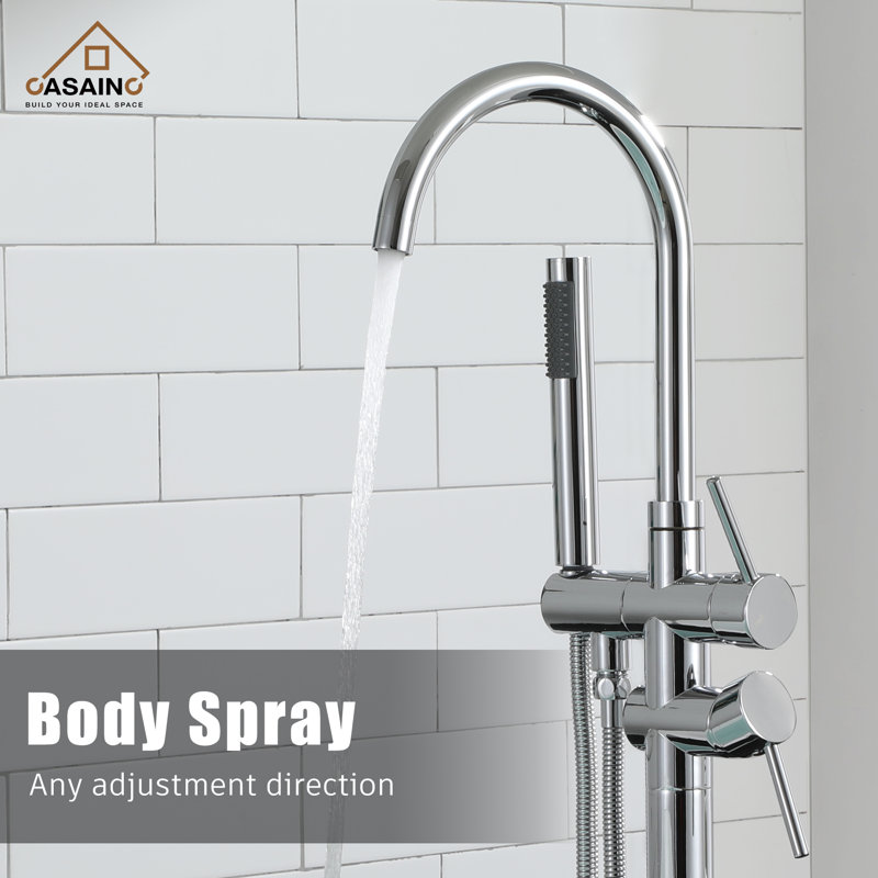 Chrome Freestanding High-Arc Tub Faucet with Hand Shower