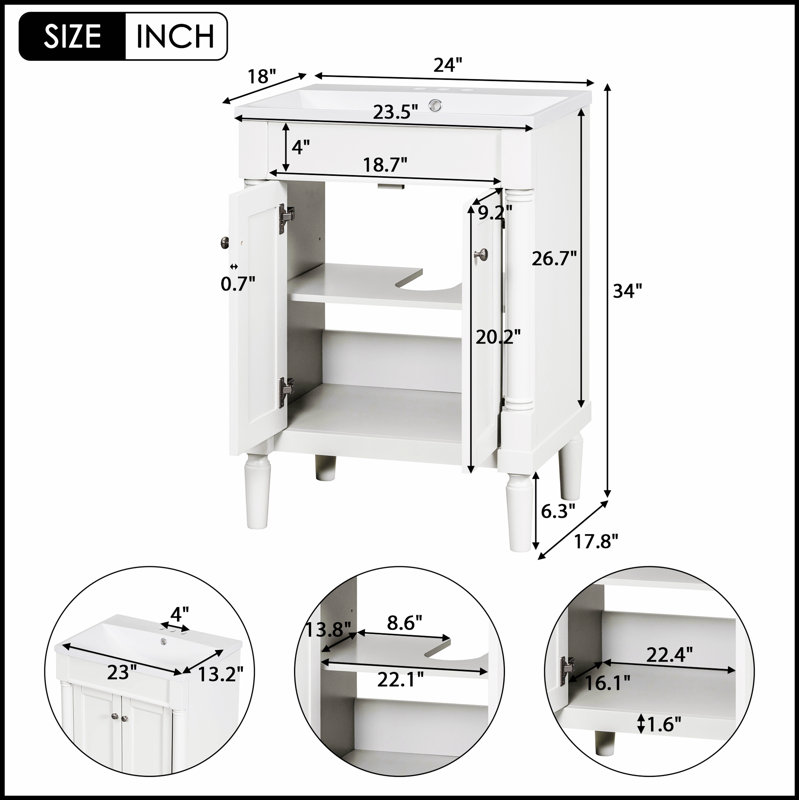Meuble-lavabo simple avec tablettes de rangement, durable et élégant pour les salles de bain modernes, Blanc