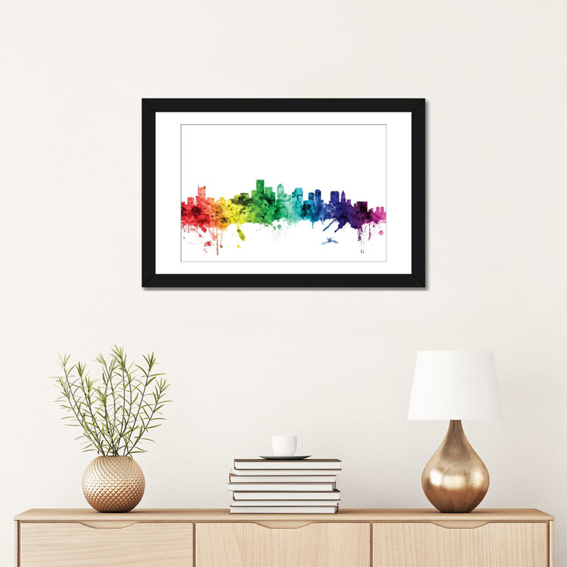 Rainbow Skyline Series: Boston, Massachusetts, États-Unis, impression sur toile tendue, Papier d'art encadré noir, Blanc
