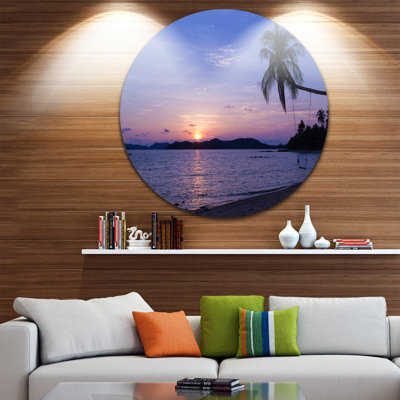 « siège suspendu en bleu coucher de soleil », reproduction de photo sur métal
