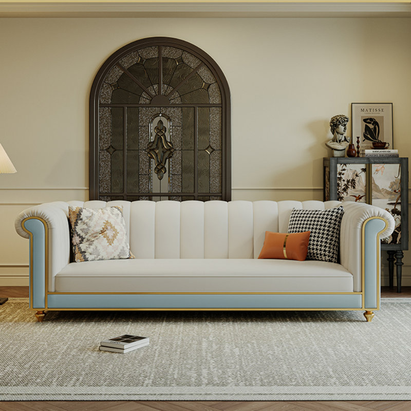 Canapé American Light Luxury Design, Bleu clair / blanc cassé