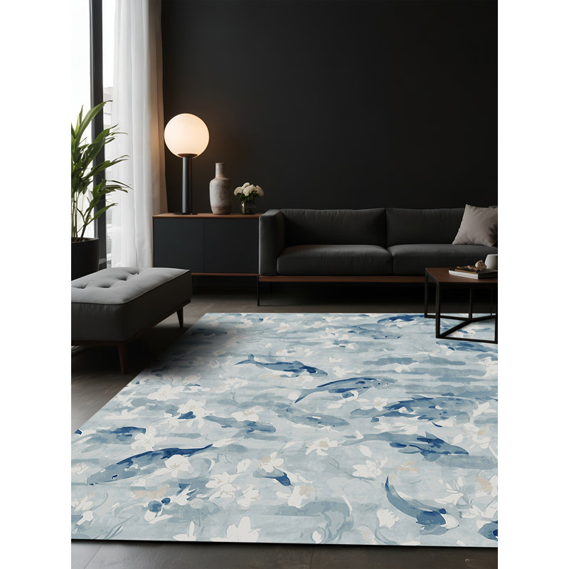 Tapis bleu soyeux et moelleux, Rectangle 5 pi x 7 pi