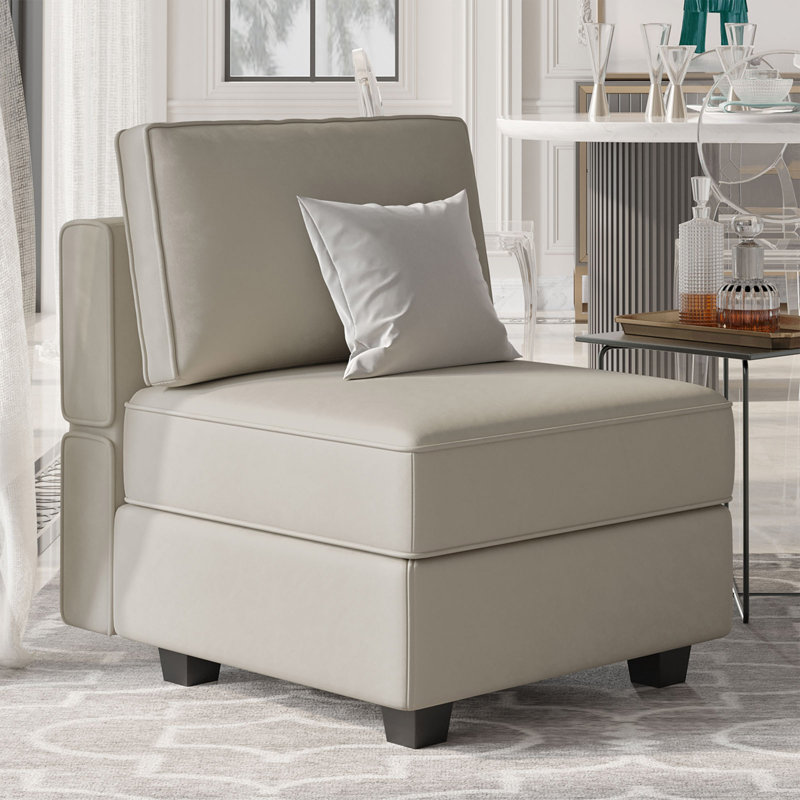 Fauteuil rembourré de 26,4 po de largeur avec dossier rembourré Nakash, Velours gris velours