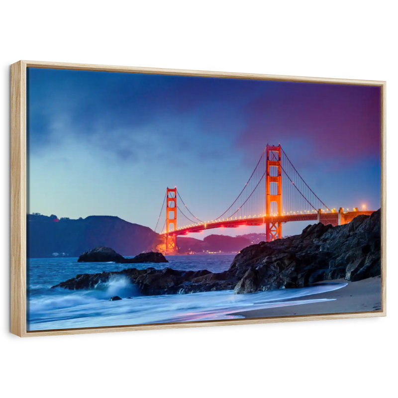 Baker Beach et le Golden Gate, Cadre flottant en bois naturel, 31 po x 21 po