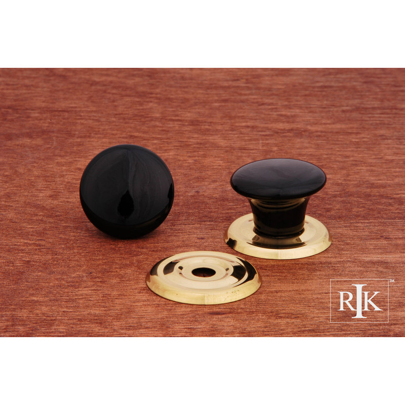 Flat Porcelain Mushroom Knob CK Series, Black / Polished Brass