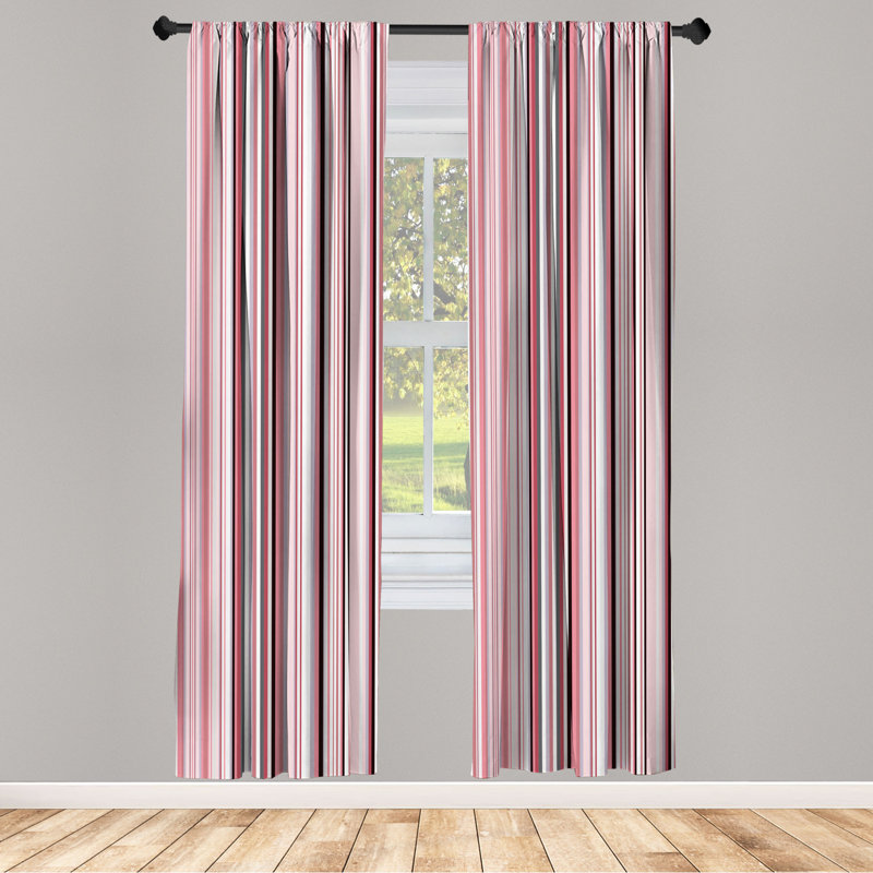 Microfiber Striped Semi-Sheer Rod Pocket Curtain Panels, 28" W x 84" L, Red/Pink