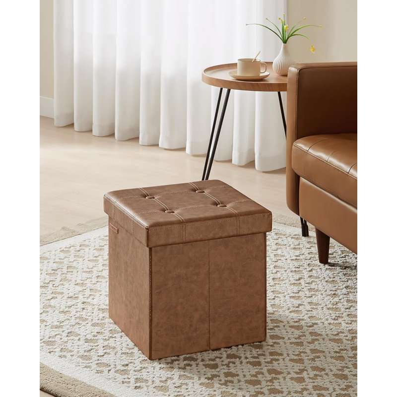 38cm Wide Faux Leather Square Standard Ottoman with Storage