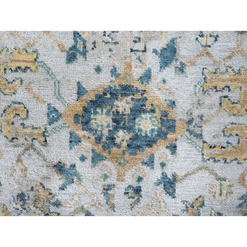 Tapis en laine organique noué à la main gris, cassé et effacé 3 pi 0 po x 4 pi 10 po Heriz