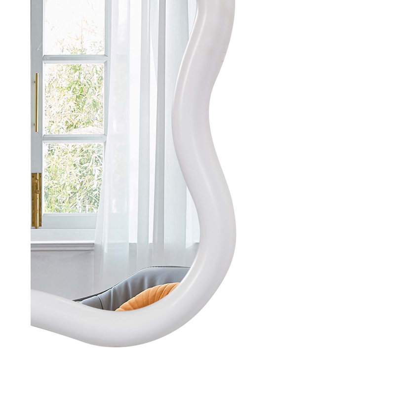 Miroir ondulé en bois massif, Rectangulaire, Blanc, 39,8 po x 28 po