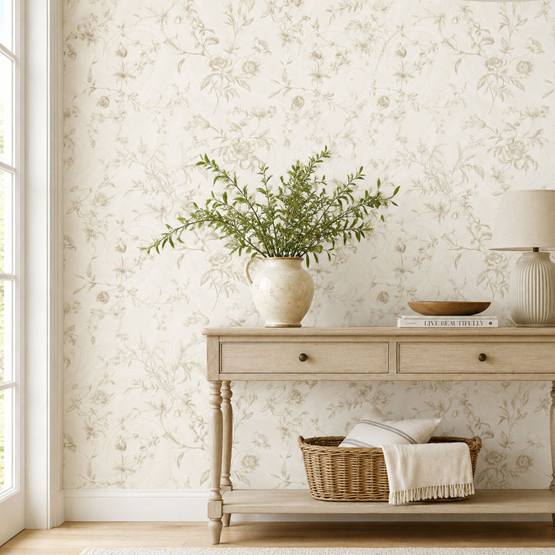 Papier peint amovible français à motif floral