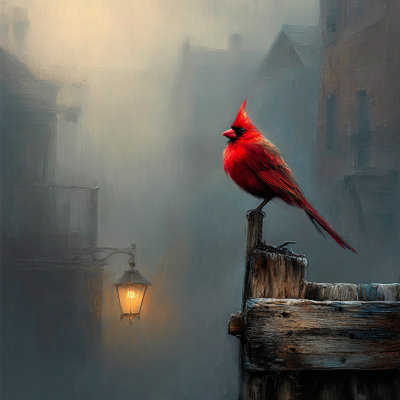«City Cardinal in Winter Fog», art mural sur toile