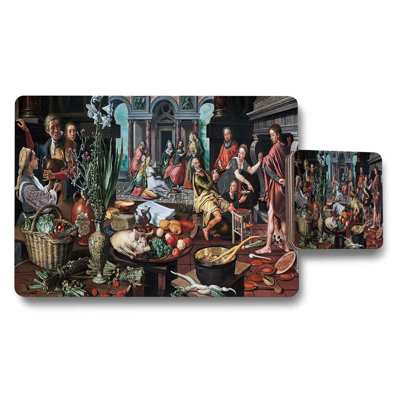Medieval Market Scene Placemats And Coaster Set For Dinner Table