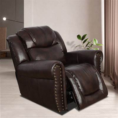 41 In. W Espresso Faux Leather Manual Recliner