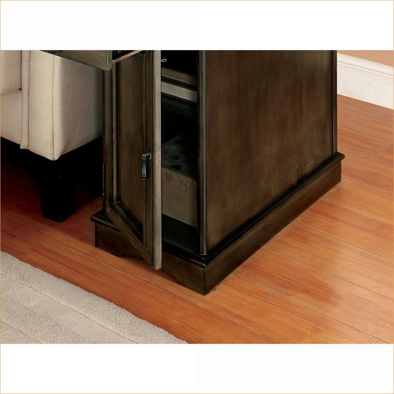 Tables d'appoint | Table d'appoint transitionnelle en bois massif gris, armoire de rangement, porte-gobelet coulissant, prise USB intégrée, l 12 po x P 24 po x H 24 po | Transitional | Salon