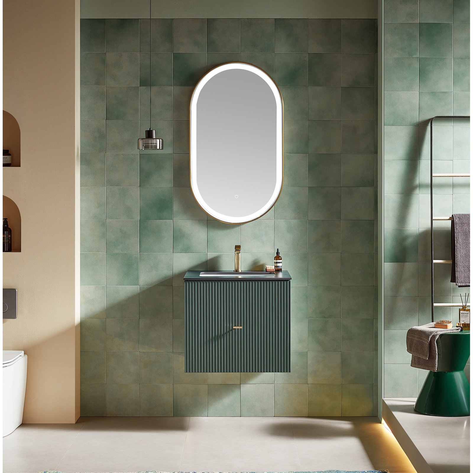 Jamell Single Bathroom Vanity, Black, Forest Green