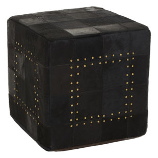 Tallent 40cm Wide Genuine Leather Square No Pattern Pouffe Ottoman