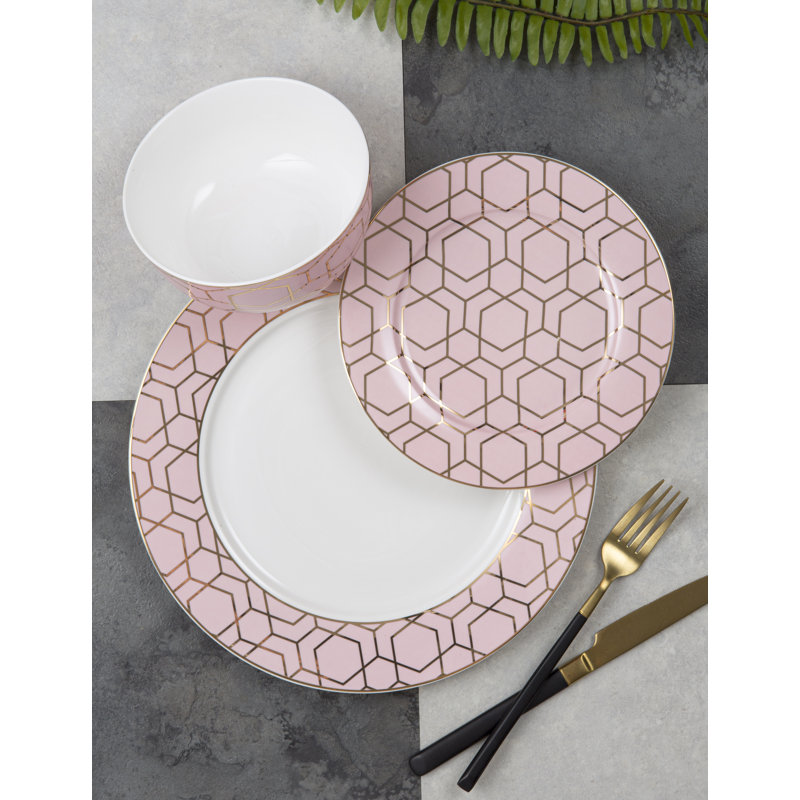 12pc Tallulah Pink & Gold Dinner Set