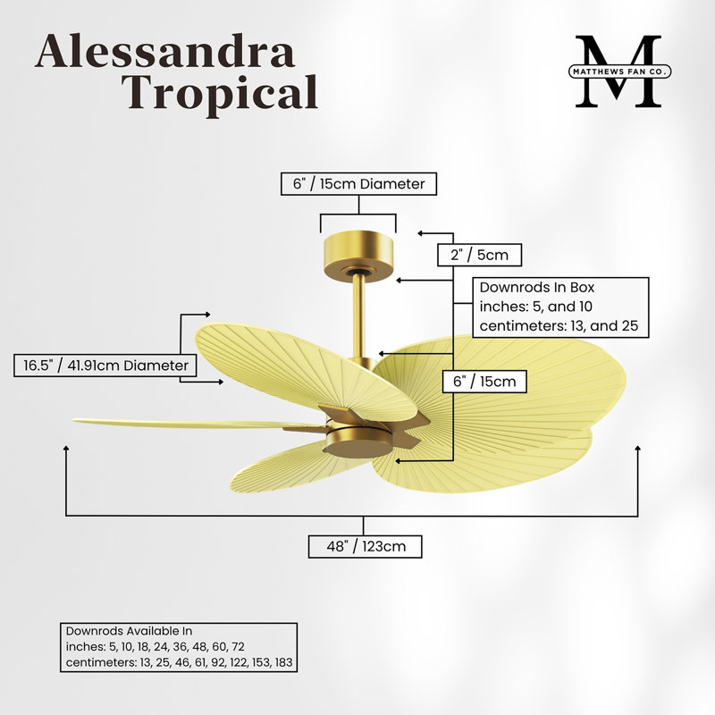 Alessandra - Five Blade Ceiling Fan, Brushed Brass, Light Yellow