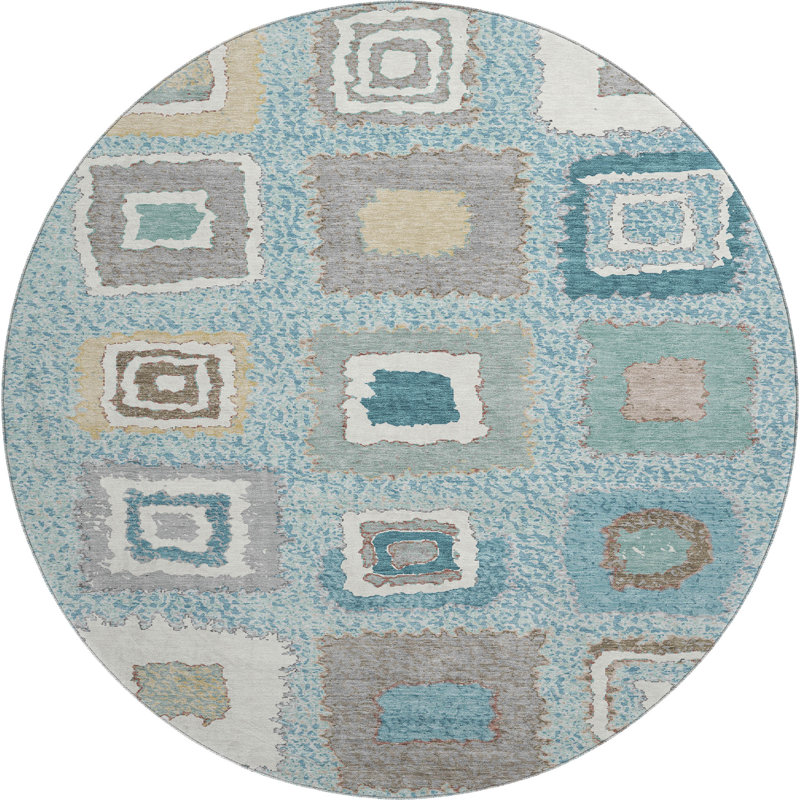 Premium Machine Washable Ariel Geometric Rug, Round 8'
