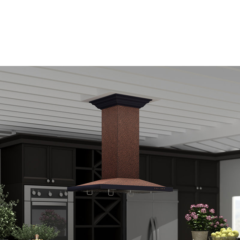 30" 400 CFM Ducted Island Range Hood, Hand-Hammered Copper, 36"