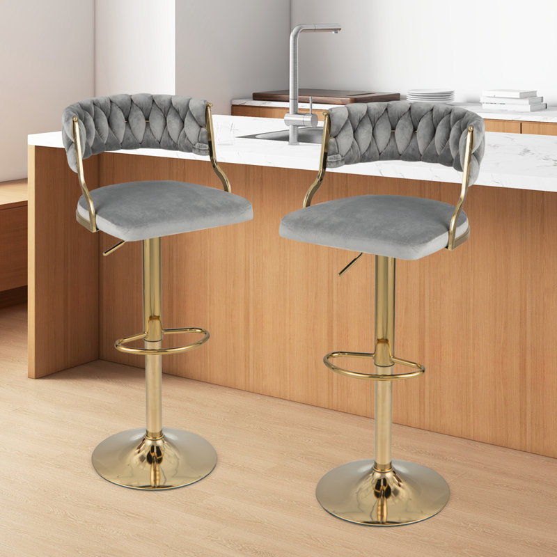 Oluseun Swivel Adjustable Height Counter Stool with Metal Frame, Gray