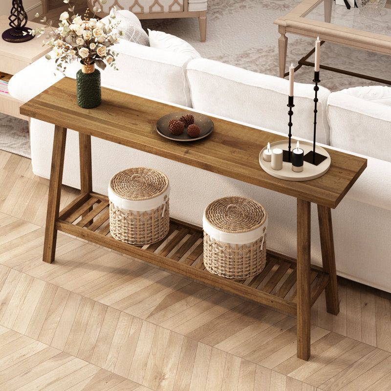 Console en bois massif récupéré avec tablette, H 30 po x l 59 po x P 11,8 po 