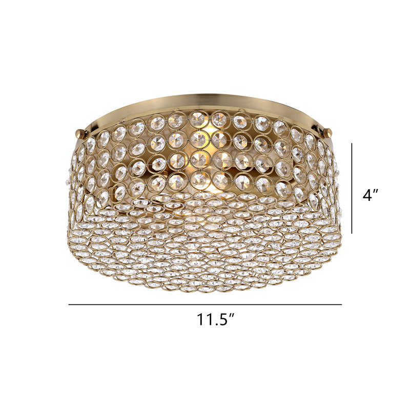 Plafonnier encastré tambour en cristal 2 lumières Siyana, Doré