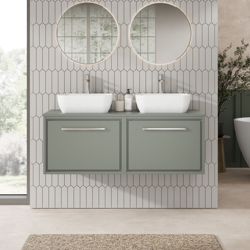 Hudson Reed Lille 1200mm Fern Green 1 Drawer Wall Hung Vanity Unit With Co-ordinating Worktop, Fern Green