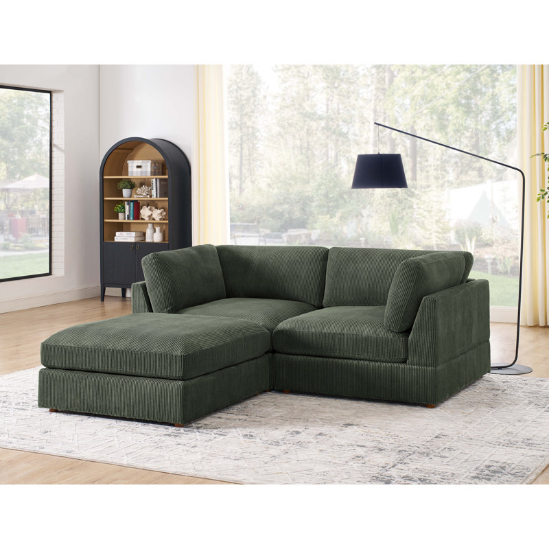 Canapé modulaire en velours côtelé Arkney, Vert foncé