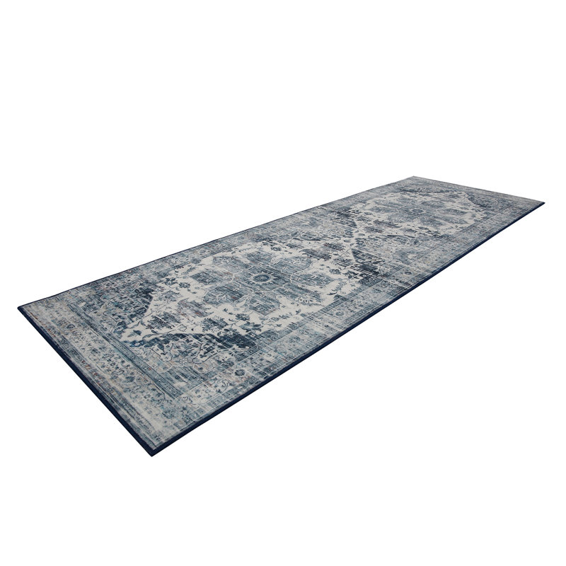 Area Rugs Non-Slip Washable Boho Living Room Rugs Foldable Vintage Floor Carpet Rug for Bedroom Dining Open Floor, Blue