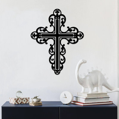 Art mural en filigrane de croix en métal - Décoration murale religieuse chrétienne - motif de croix décorative ornée - décoration spirituelle de la maison - décoration murale inspirée de l'église - sculpture en métal industrielle rustique - œuvre d'art élégante