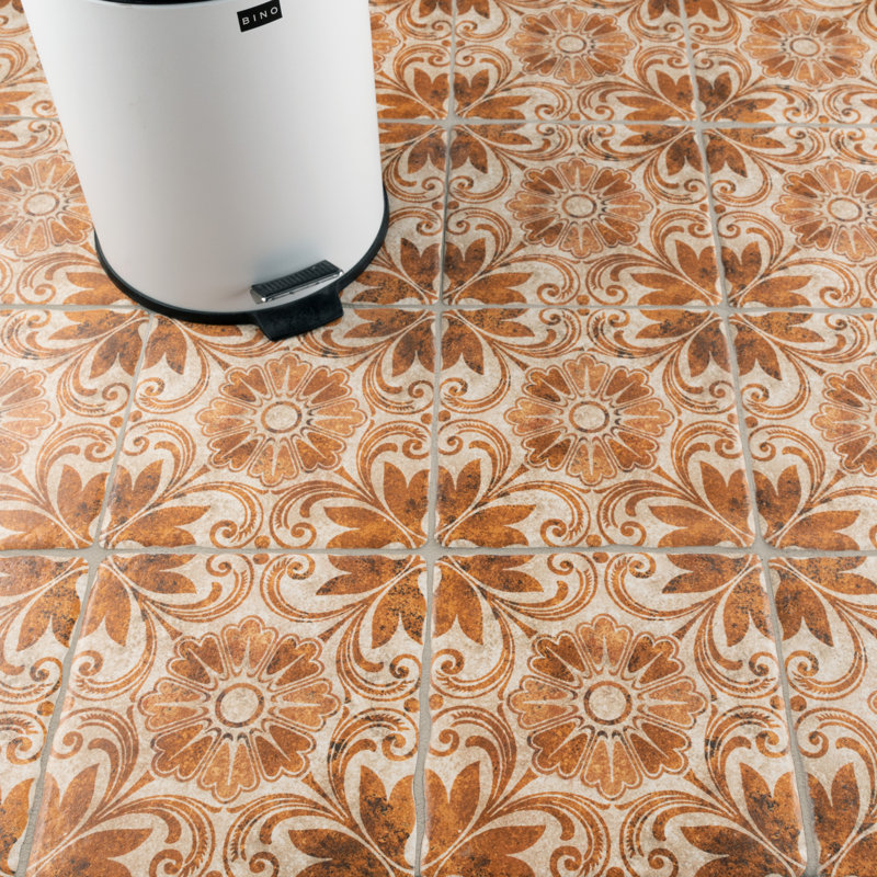 Costa 8" x 8" Ceramic Patterned Wall & Floor Tile, Matte Brown