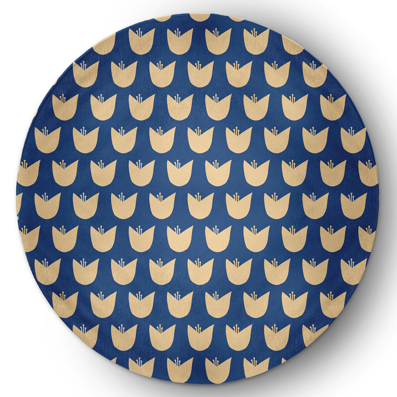 Tapis bleu / brun en chenille tissé à la machine Altom, Rond 5 pi